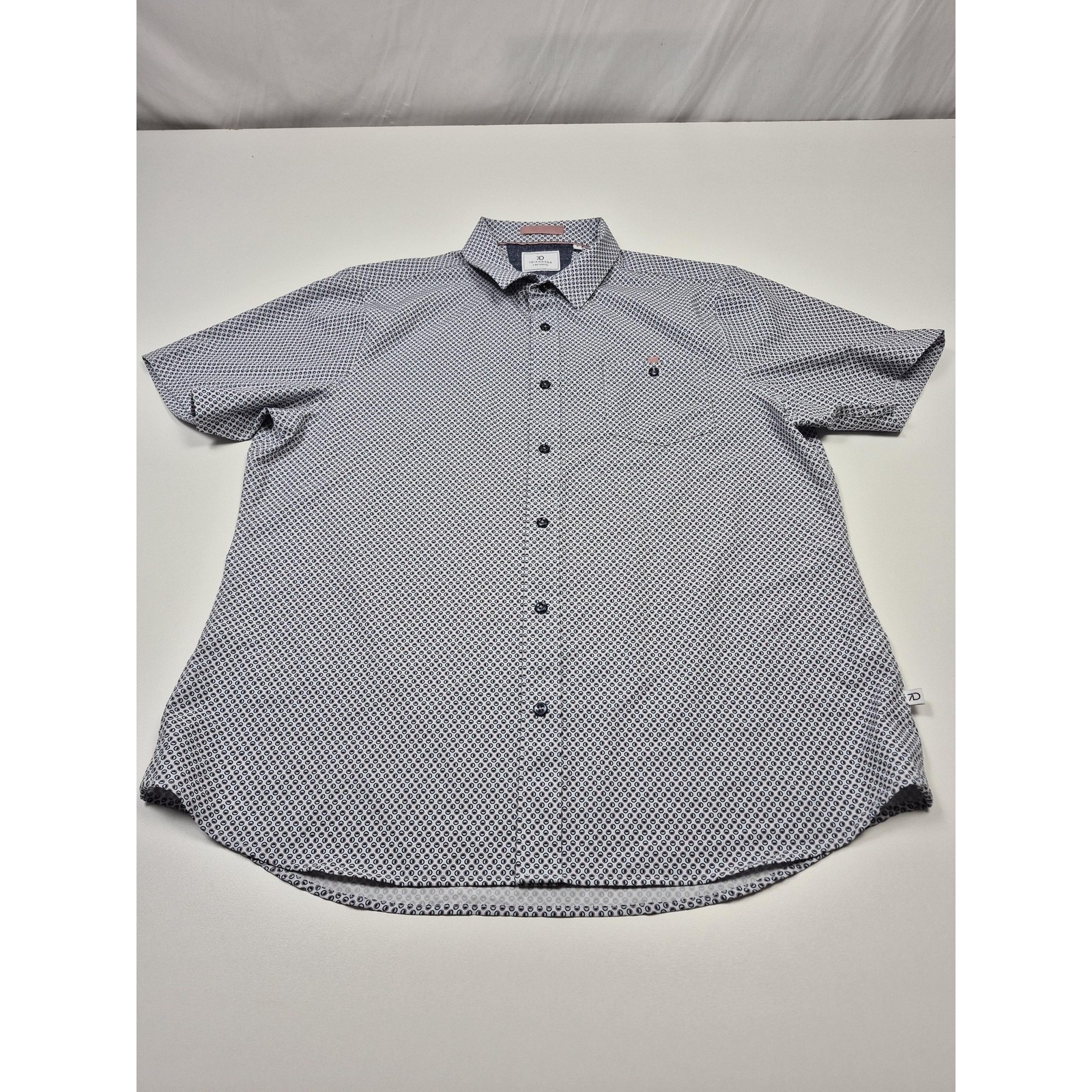7 Diamonds Shirt Mens Xl Blue Geometric 4-Way Stretch Short Sleeve Button Up
